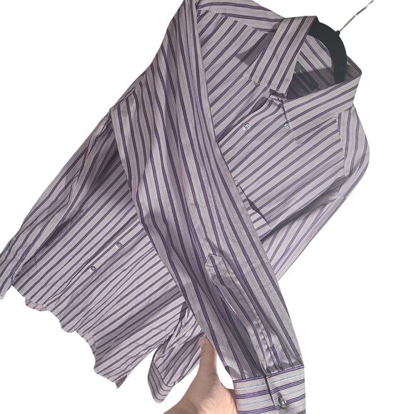 Ermenegildo Zegna  Blue Purple Brown Striped Cotton Sheen XXL Men's Dress Shirt - Picture 6 of 15